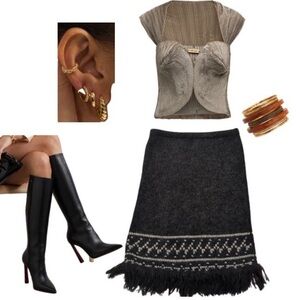 Free People Grey Knit Fringe Midi Skirt